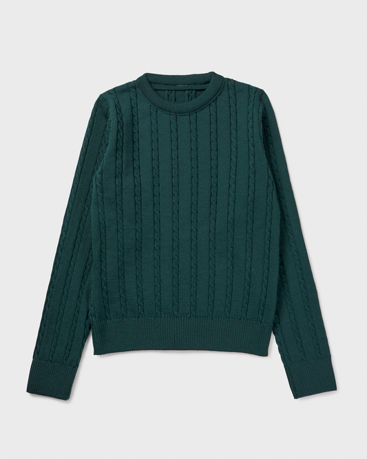 Cable knit jumper with crew neck.